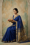 Virasat 2.0 ~ Handloom Pure Cotton Paithani With Designer Maa Durga Pallu ~ Royal Blue