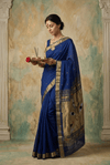 Virasat 2.0 ~ Handloom Pure Cotton Paithani With Designer Maa Durga Pallu ~ Royal Blue