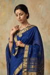 Virasat 2.0 ~ Handloom Pure Cotton Paithani With Designer Maa Durga Pallu ~ Royal Blue
