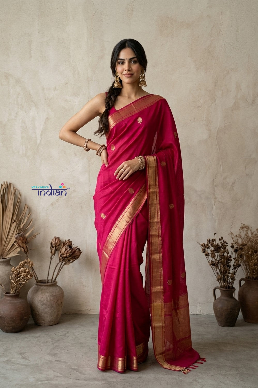 Tarang 2.0 ~ Designer Handloom Cotton Silk Saree in Magenta Pink