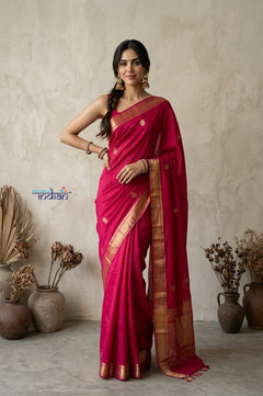 Tarang 2.0 ~ Designer Handloom Cotton Silk Saree in Magenta Pink