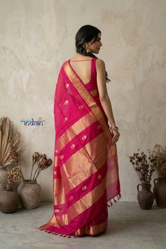 Tarang 2.0 ~ Designer Handloom Cotton Silk Saree in Magenta Pink