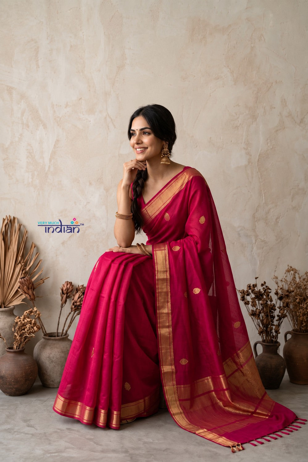 Tarang 2.0 ~ Designer Handloom Cotton Silk Saree in Magenta Pink