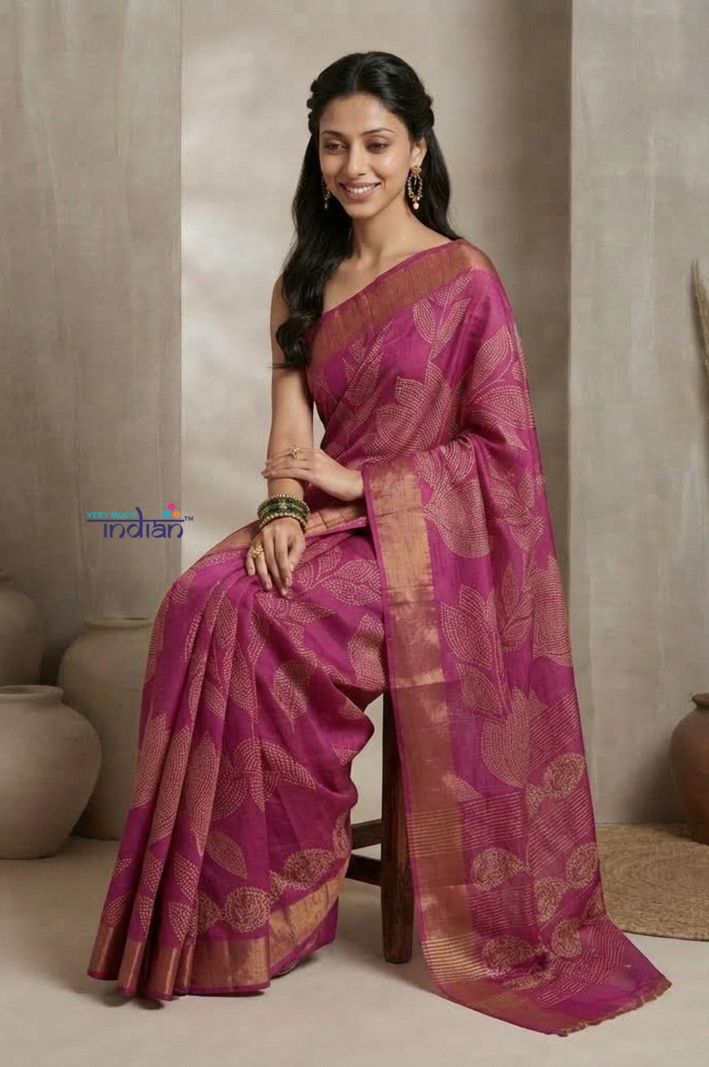 Bengal Gatha ~ Handloom Tussar Silk Saree with Digital Print in Pink