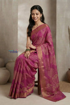Bengal Gatha ~ Handloom Tussar Silk Saree with Digital Print in Pink