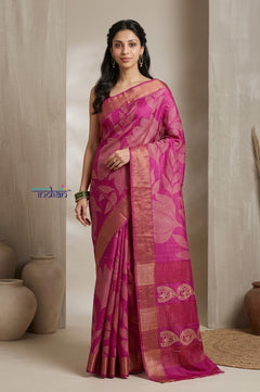 Bengal Gatha ~ Handloom Tussar Silk Saree with Digital Print in Pink