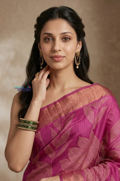Bengal Gatha ~ Handloom Tussar Silk Saree with Digital Print in Pink