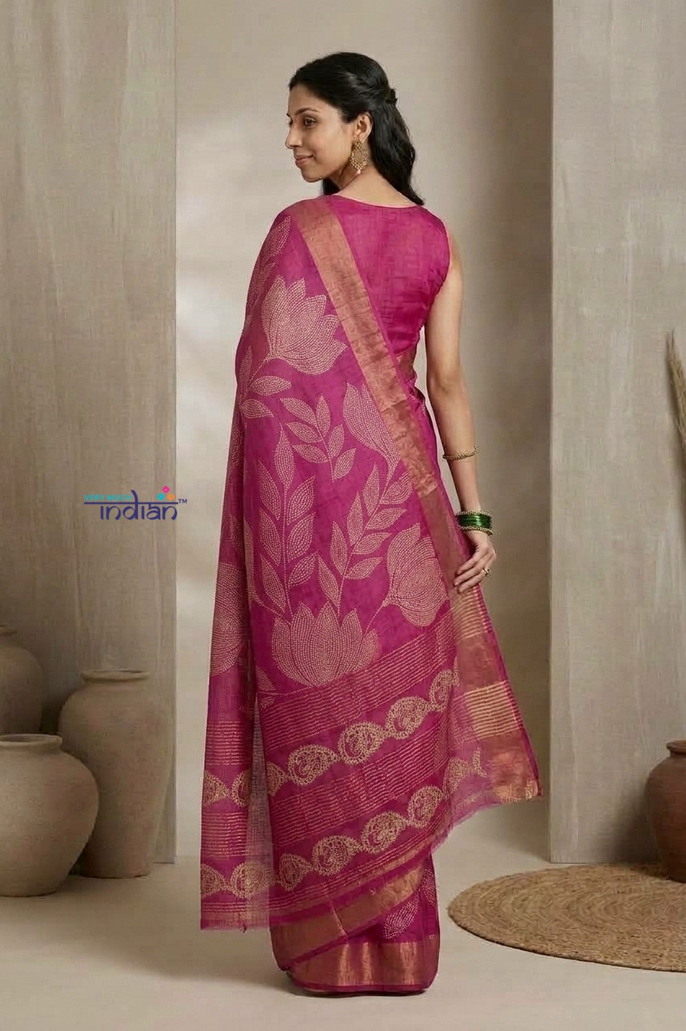 Bengal Gatha ~ Handloom Tussar Silk Saree with Digital Print in Pink