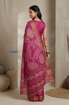 Bengal Gatha ~ Handloom Tussar Silk Saree with Digital Print in Pink