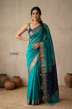 Tarang 2.0 ~ Designer Handloom Cotton Silk Saree in Ocean Blue