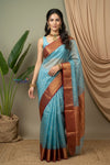 Chandani Chanderi ~  Handloom Chanderi Tissue Silk Saree with Motifs in Sky Blue
