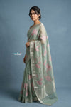 Festive Edit! Handloom Pure Organza Silk Saree with Hand Embroidery in Sage Green