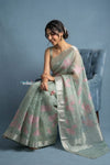 Festive Edit! Handloom Pure Organza Silk Saree with Hand Embroidery in Sage Green