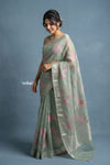 Festive Edit! Handloom Pure Organza Silk Saree with Hand Embroidery in Sage Green