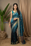 Chandani Chanderi ~  Handloom Chanderi Tissue Silk Saree with Motifs in Peacock Blue