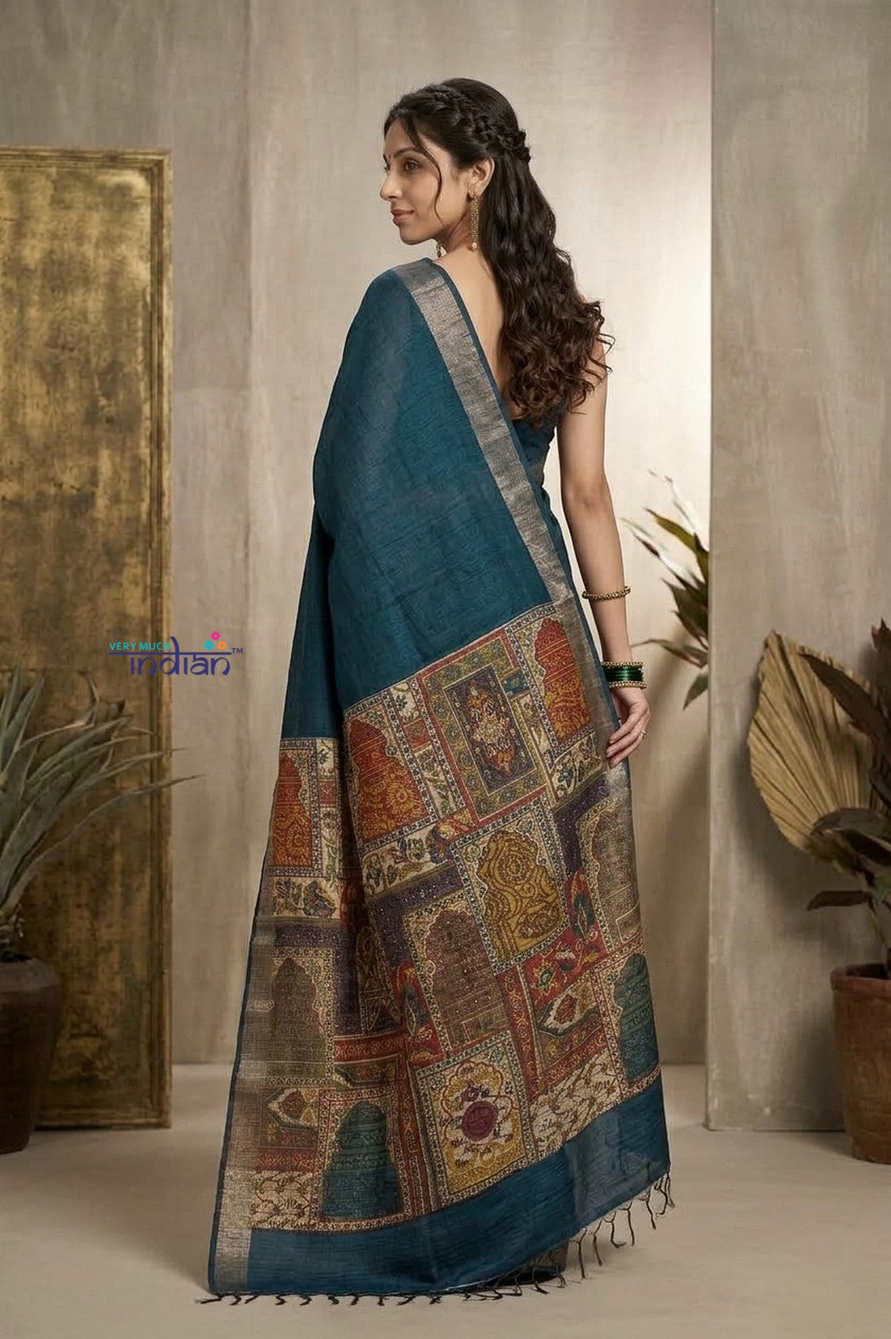 Bengal Gatha ~ Handloom Dupion Silk Saree with Digital Print in Azure Blue
