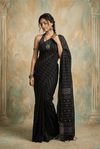 Virasat 2.0 ~ Handloom Pure Cotton Paithani With Designer Silver Zari Lines ~ Charcoal Black