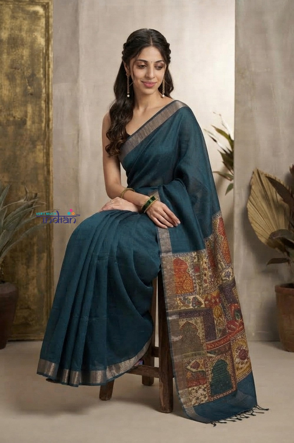 Bengal Gatha ~ Handloom Dupion Silk Saree with Digital Print in Azure Blue