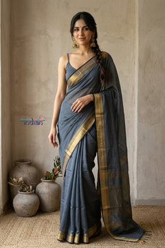 Tarang 2.0 ~ Designer Handloom Cotton Silk Saree in Starlight Grey