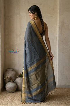 Tarang 2.0 ~ Designer Handloom Cotton Silk Saree in Starlight Grey