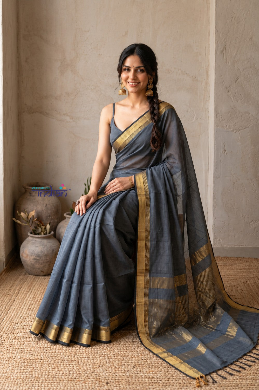 Tarang 2.0 ~ Designer Handloom Cotton Silk Saree in Starlight Grey