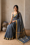 Tarang 2.0 ~ Designer Handloom Cotton Silk Saree in Starlight Grey