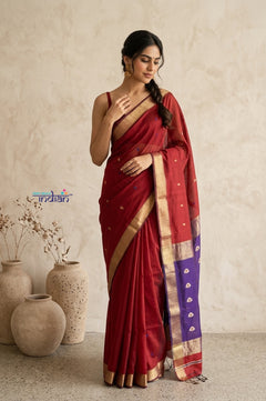 Tarang 2.0 ~ Designer Handloom Cotton Silk Saree in Red and Purple