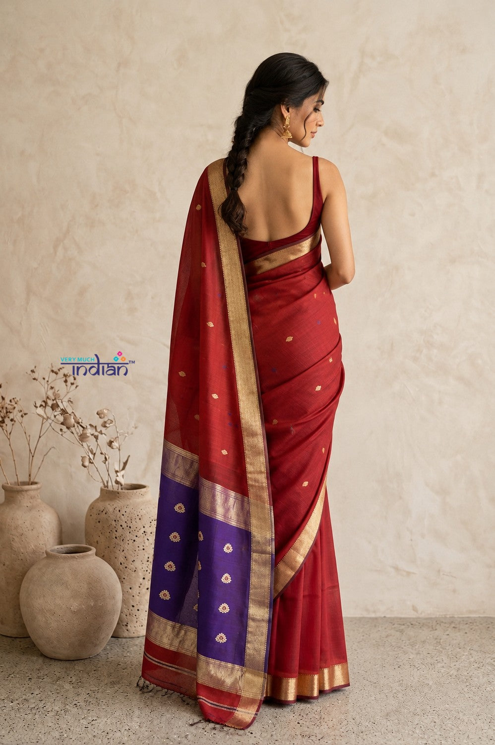 Tarang 2.0 ~ Designer Handloom Cotton Silk Saree in Red and Purple