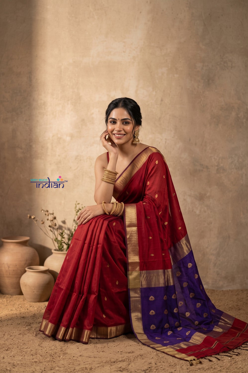 Tarang 2.0 ~ Designer Handloom Cotton Silk Saree in Red and Purple