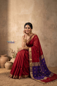Tarang 2.0 ~ Designer Handloom Cotton Silk Saree in Red and Purple