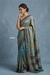 Festive Edit! Handloom Pure Tussar Silk Saree in Ocean Blue With Surface Work (Silk Mark Certified)