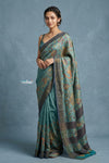 Festive Edit! Handloom Pure Tussar Silk Saree in Ocean Blue With Surface Work (Silk Mark Certified)
