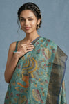 Festive Edit! Handloom Pure Tussar Silk Saree in Ocean Blue With Surface Work (Silk Mark Certified)