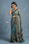 Festive Edit! Handloom Pure Tussar Silk Saree in Ocean Blue With Surface Work (Silk Mark Certified)