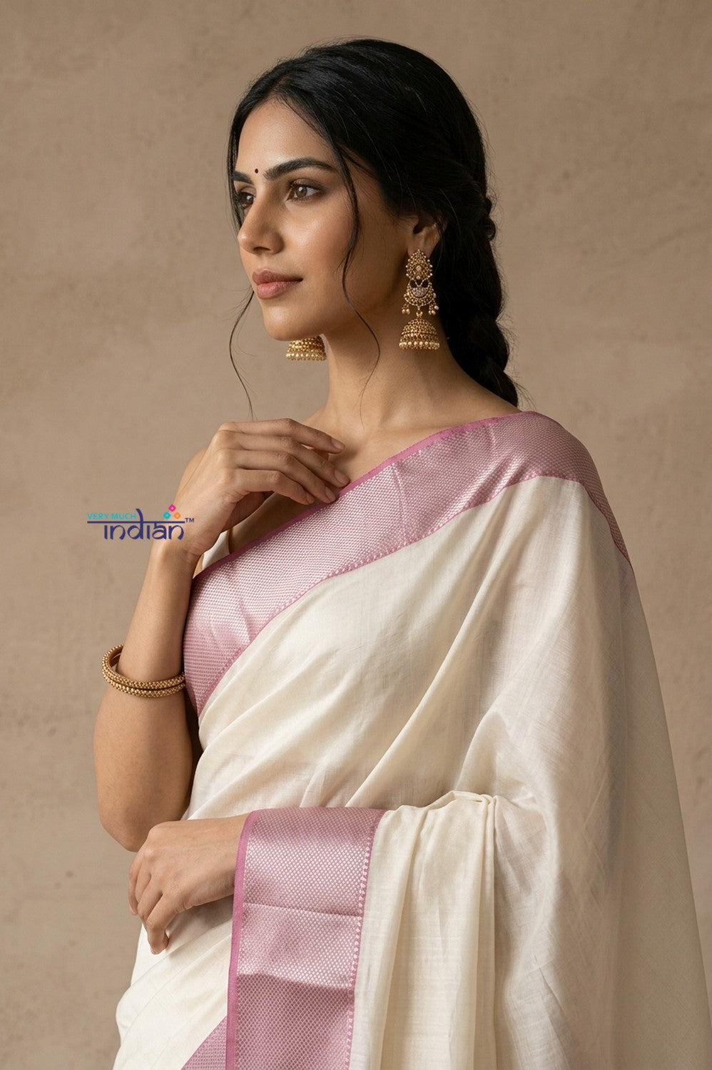 Tarang 2.0 ~ Designer Handloom Cotton Silk Saree in White and Pink