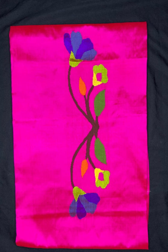 Designed by VMI - Blouse Fabric - Handloom Pure Silk -Fuscia Pink with Flower Motifs