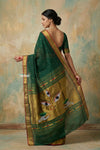 Virasat 2.0 ~ Handloom Pure Cotton Paithani With Designer Maa Durga Pallu ~ Forest Green