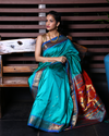 Authentic High Quality Pure Silk Paithani With Most Traditional Double Pallu~ Squalene Blue
