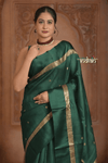 Festive Edit! Ganga Ghat ~ Handloom Pure Tussar Silk Saree in Emerald Green (Silk Mark Certified)