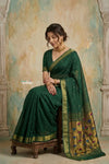 Virasat 2.0 ~ Handloom Pure Cotton Paithani With Asawali Pallu ~ Forest Green