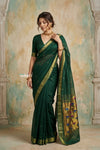 Virasat 2.0 ~ Handloom Pure Cotton Paithani With Asawali Pallu ~ Forest Green