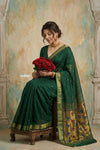 Virasat 2.0 ~ Handloom Pure Cotton Paithani With Asawali Pallu ~ Forest Green