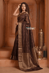 Festive Edit! Ganga Ghat ~ Handloom Pure Silk Chiniya Saree in Coffee Brown (Silk Mark Certified)
