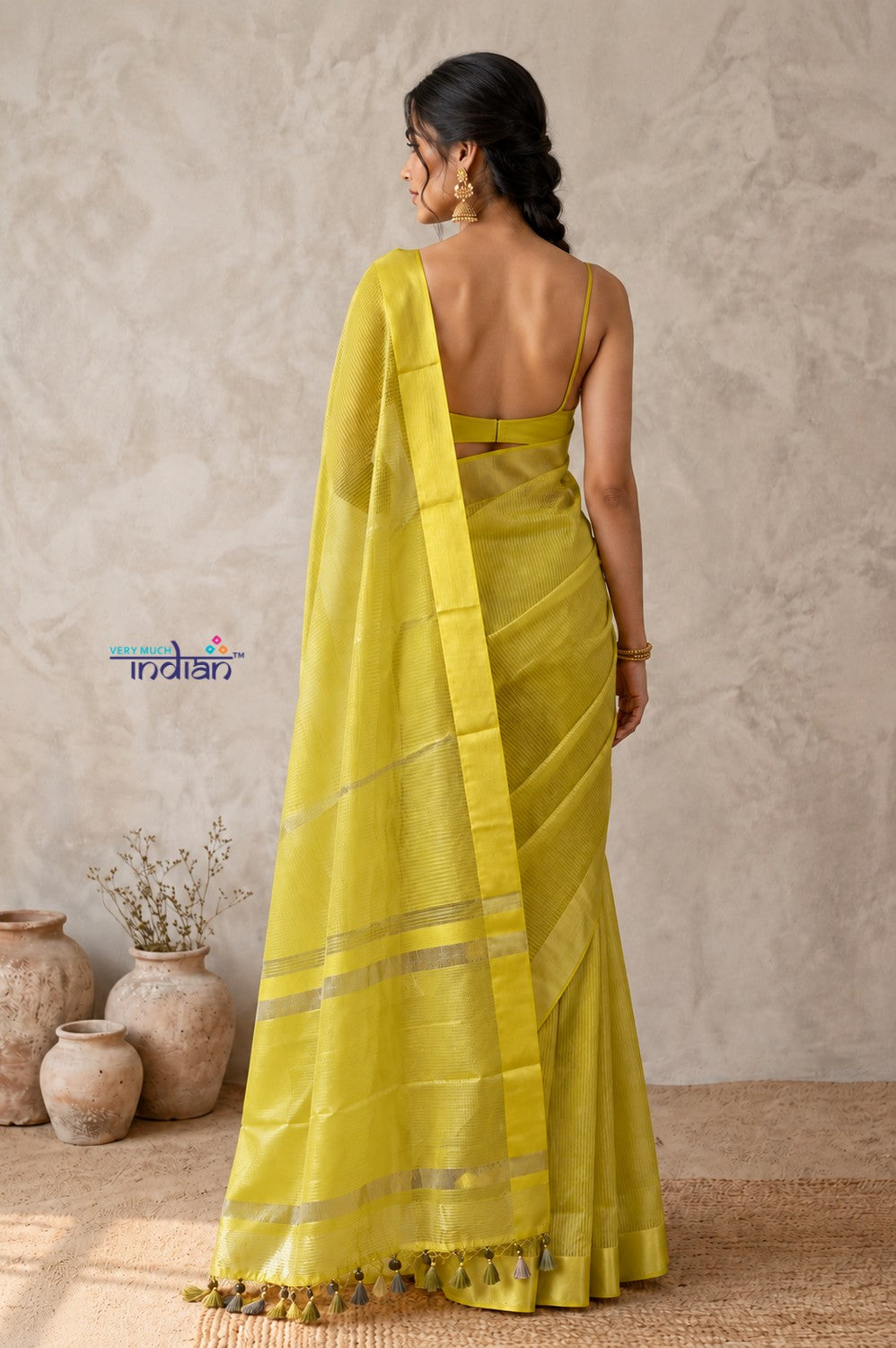 Chandani Chanderi ~ Handloom Chanderi Silk Saree with Motifs in Mustard Yellow - verymuchindian.com Chandani Chanderi~ Designer Handloom Pure Chanderi Cotton Silk Saree in Lime Yellow