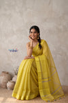 Chandani Chanderi ~ Handloom Chanderi Silk Saree with Motifs in Mustard Yellow - verymuchindian.com Chandani Chanderi~ Designer Handloom Pure Chanderi Cotton Silk Saree in Lime Yellow