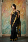 Virasat 2.0 ~ Handloom Pure Cotton Paithani With Designer Zari Pallu ~ Black
