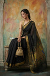 Virasat 2.0 ~ Handloom Pure Cotton Paithani With Designer Zari Pallu ~ Black
