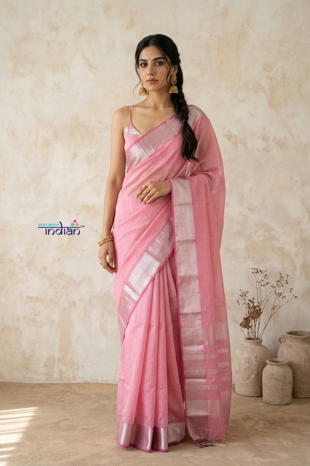 Tarang 2.0 ~ Designer Handloom Cotton Silk Saree in Powder Pink