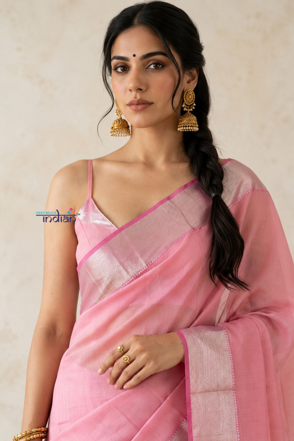 Tarang 2.0 ~ Designer Handloom Cotton Silk Saree in Powder Pink