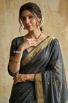 Virasat 2.0 ~ Handloom Pure Cotton Paithani With Designer Zari Pallu ~ Grey